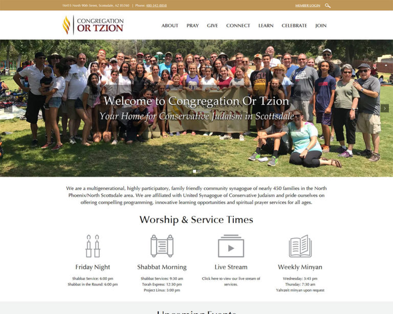 Congregation Or Tzion - synagogue website homepage design