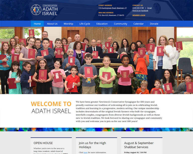 Adath Israel - synagogue website design homepage