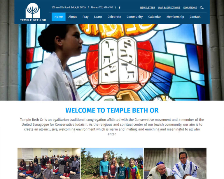 Temple Beth Or - synagogue website homepage design